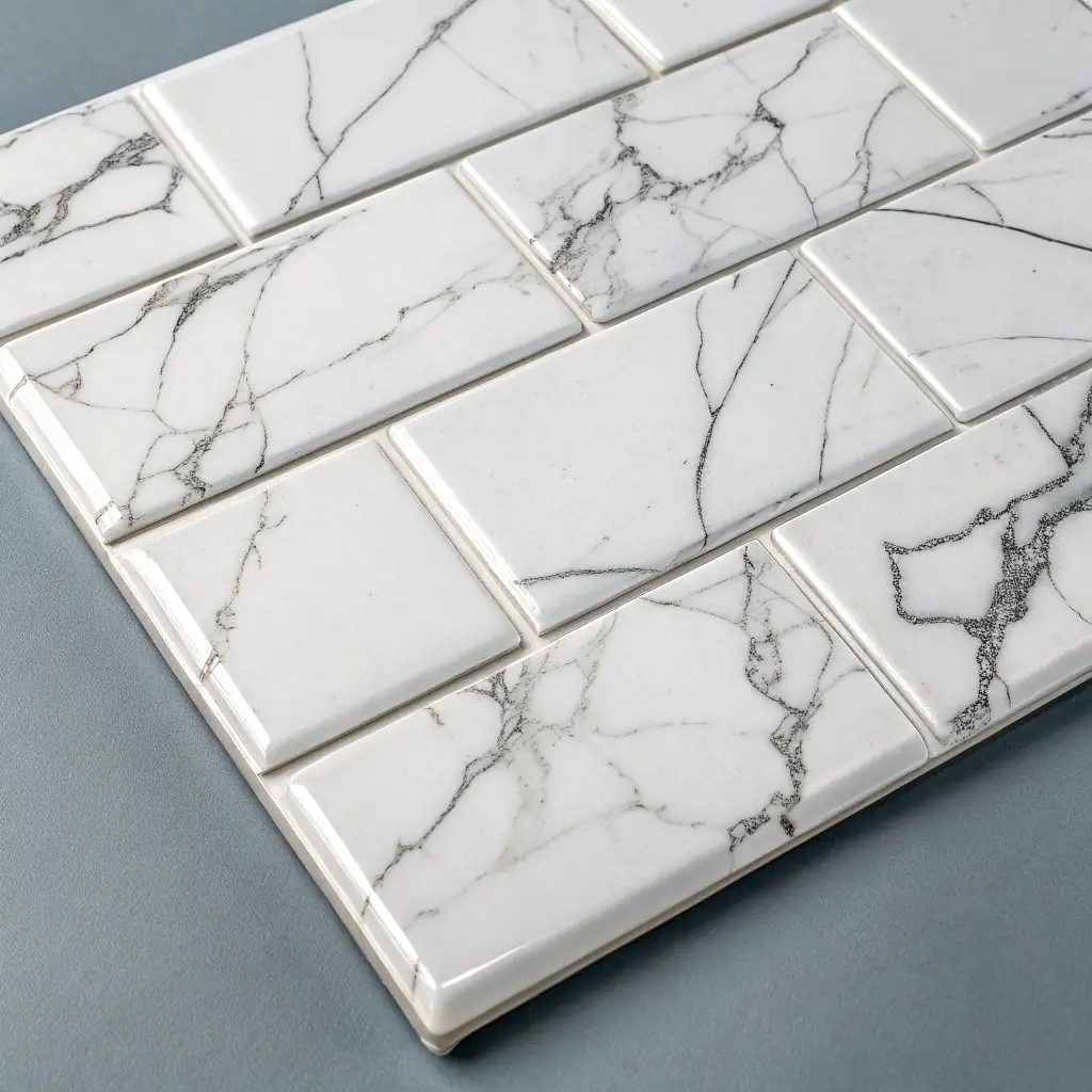 Marble Effect Epoxy Tiles - White/Gray